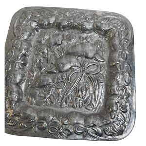Vintage Style Embossed Aluminum Duck Bow Floral Square Serving Tray Platter